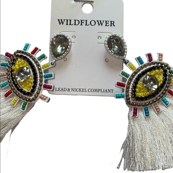 Wildflower Jeweled Multi Color Evil Eye Mystical Pair of Earrings NEW - Picture 2 of 7
